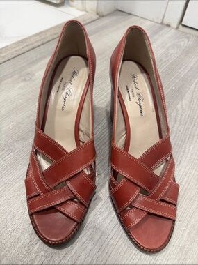 Robert Clergerie "ALDO" Brandy Red Strappy Open Toe Pump